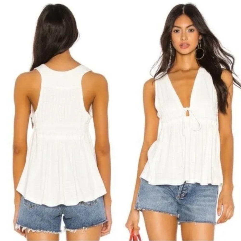 Free People White Beach Bound Plunge Tank